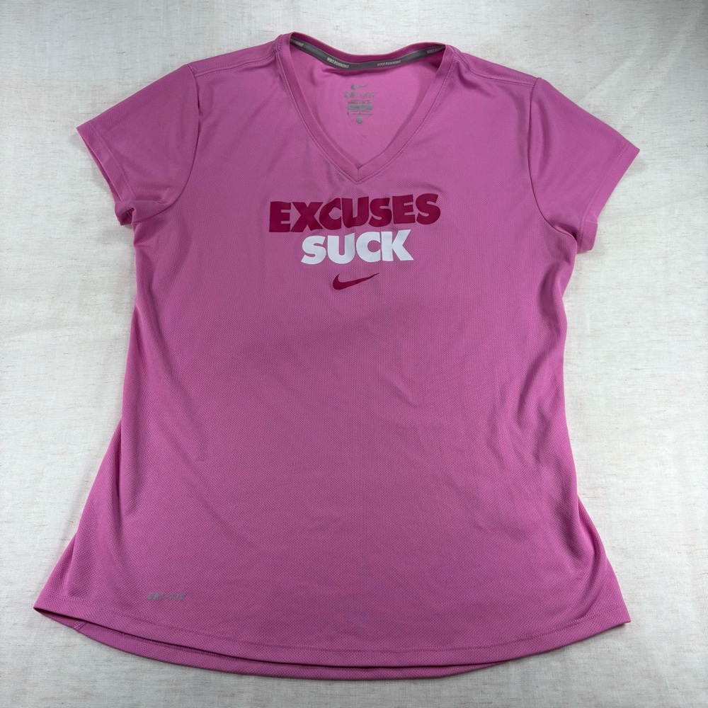 Nike Pink V-Neck 'Excuses Suck' Performance Tee